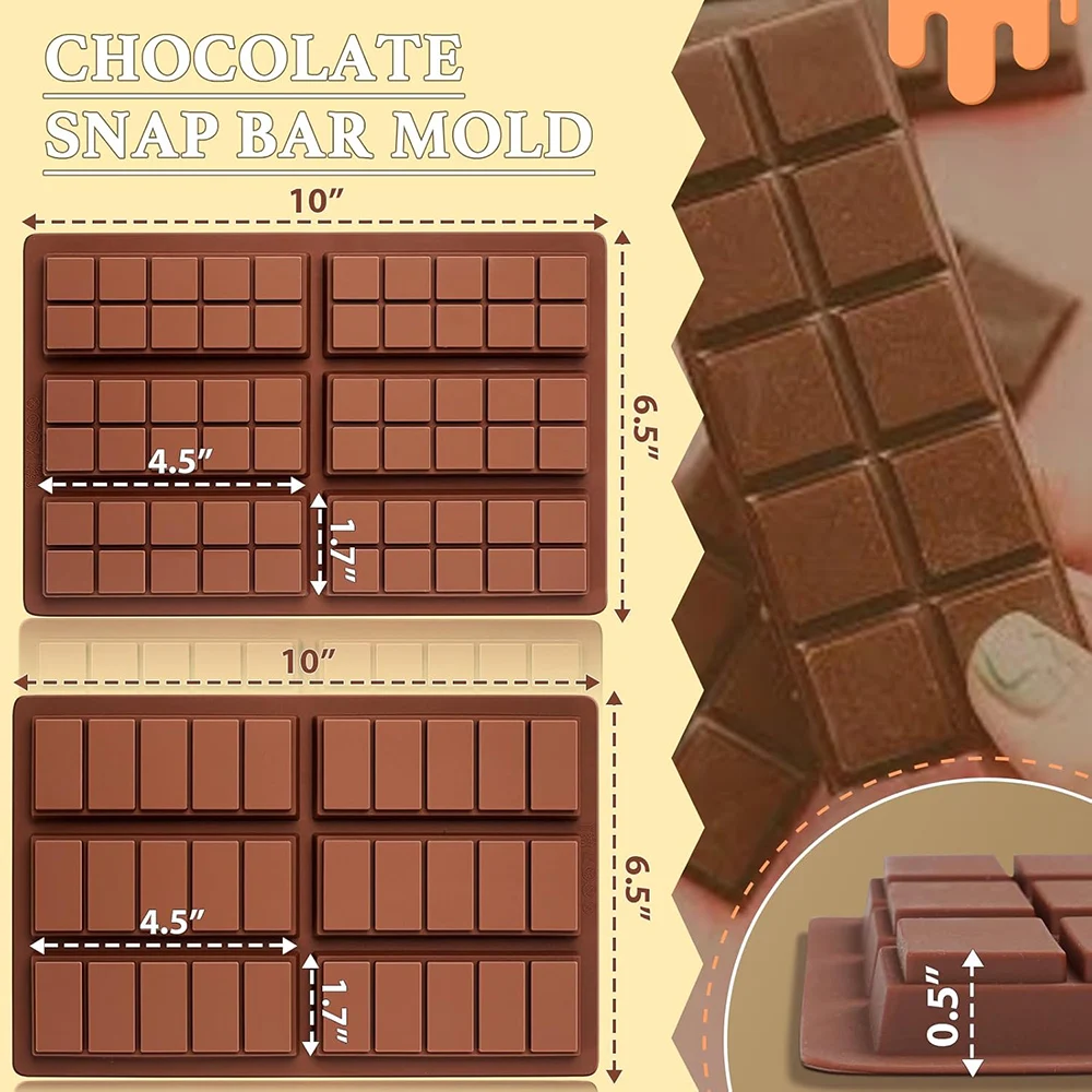 Chocolate Bar Molds Silicone Snap Deep Moulds for Filling Dubai Wax Candy Energy Protein Bars,Food Grade Non stick Handmade Gift