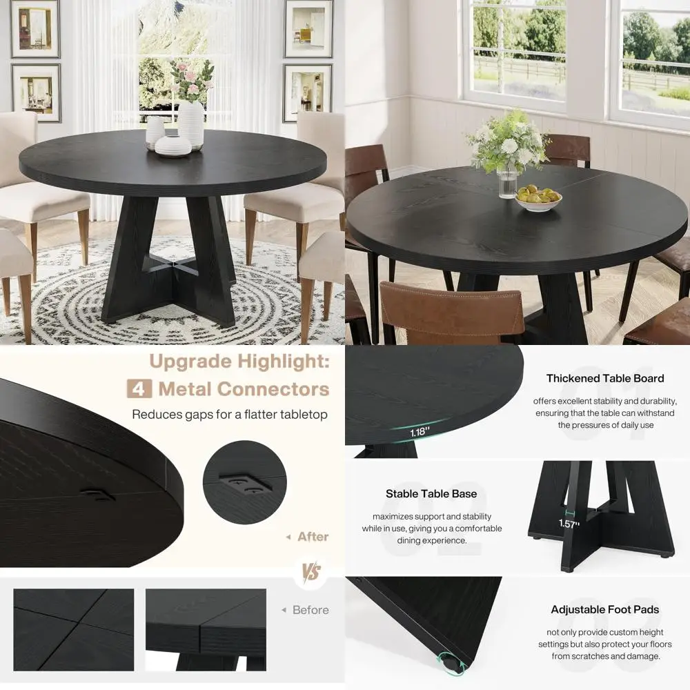 Runder Esstisch aus Holz für die Küche, 47-Zoll-Tisch im Bauernhausstil, Sitzgelegenheit für 4 Personen