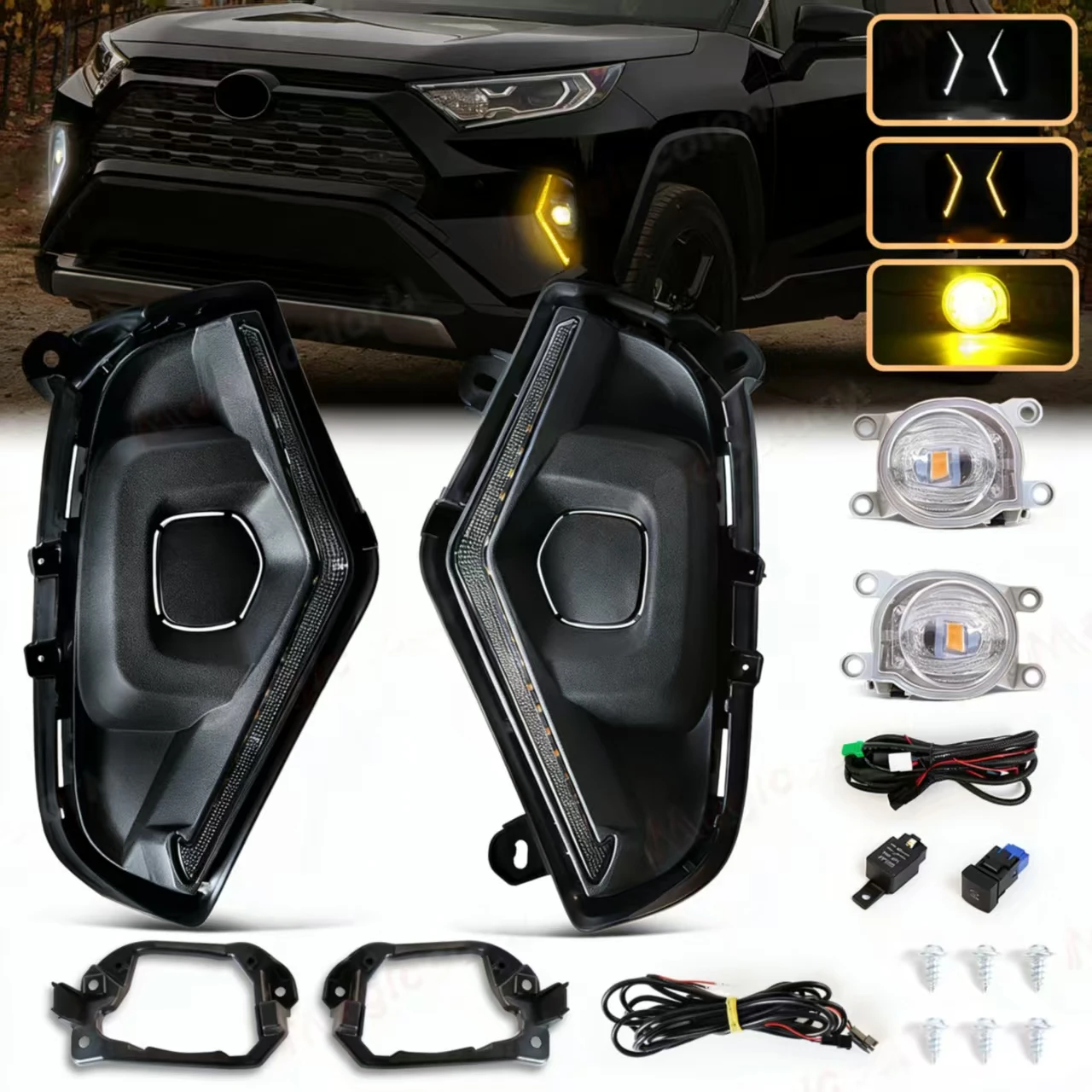 

Автомобильные противотуманные фары DRL, указатель поворота, ночник для Toyota RAV4 2019-2025, светодиодные дневные ходовые огни, передний бампер автомобиля, фара 12 В