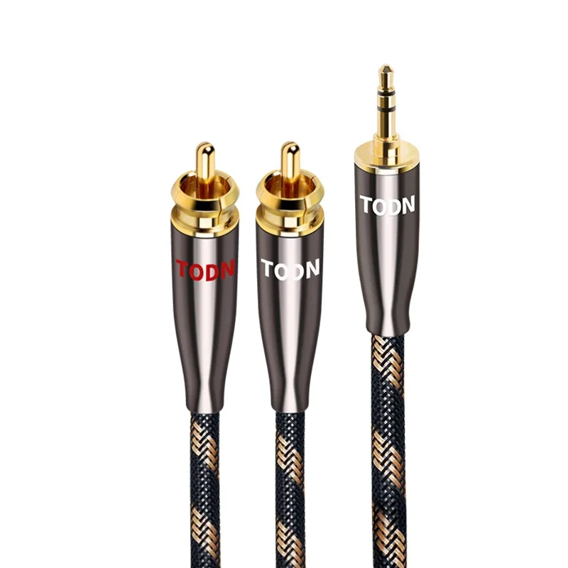 TODN HiFi 3.5mm naar 2RCA audiokabel AUX 3.5 Y-splitter jack stereo 7N OCC-geleider voor speaker, pc, telefoon, versterkers, mixer