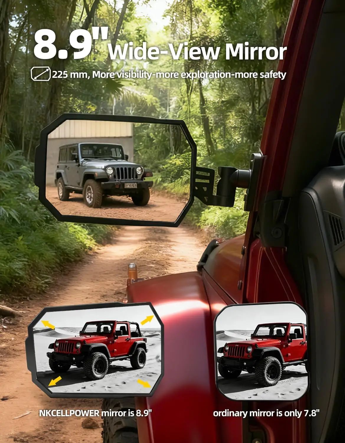 1 пара боковых зеркал без дверей, устойчивых к вибрации, совместимых с Jeep Wrangler JK JKU 2007-2018 годов выпуска (не для установки на двери).