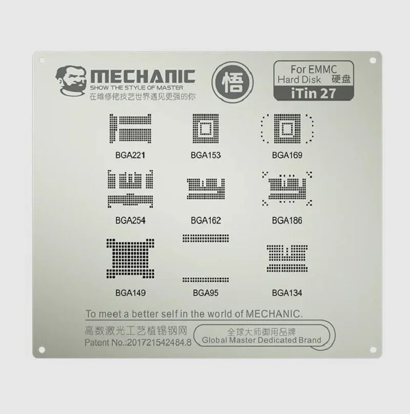 Mechanic ITin27 Amao BGA Reballing Stencil Tin Planting for EMMC BGA221 153 169 254 162 186 149 134 Direct Heat Template