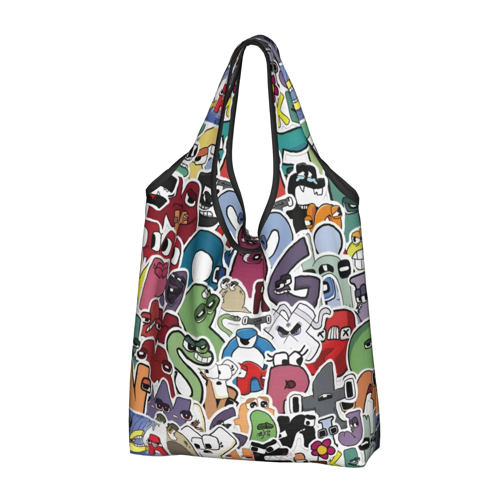 A-Alphabetes Hot Cartoon Groceries Tote Shopping Bag Women Funny Letter Shopper Shoulder Bag Big Capacity Handbag