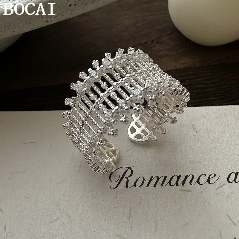 BOCAI NEW S925 Sterling Silver Simple And Fashionable Lace Textured Ring