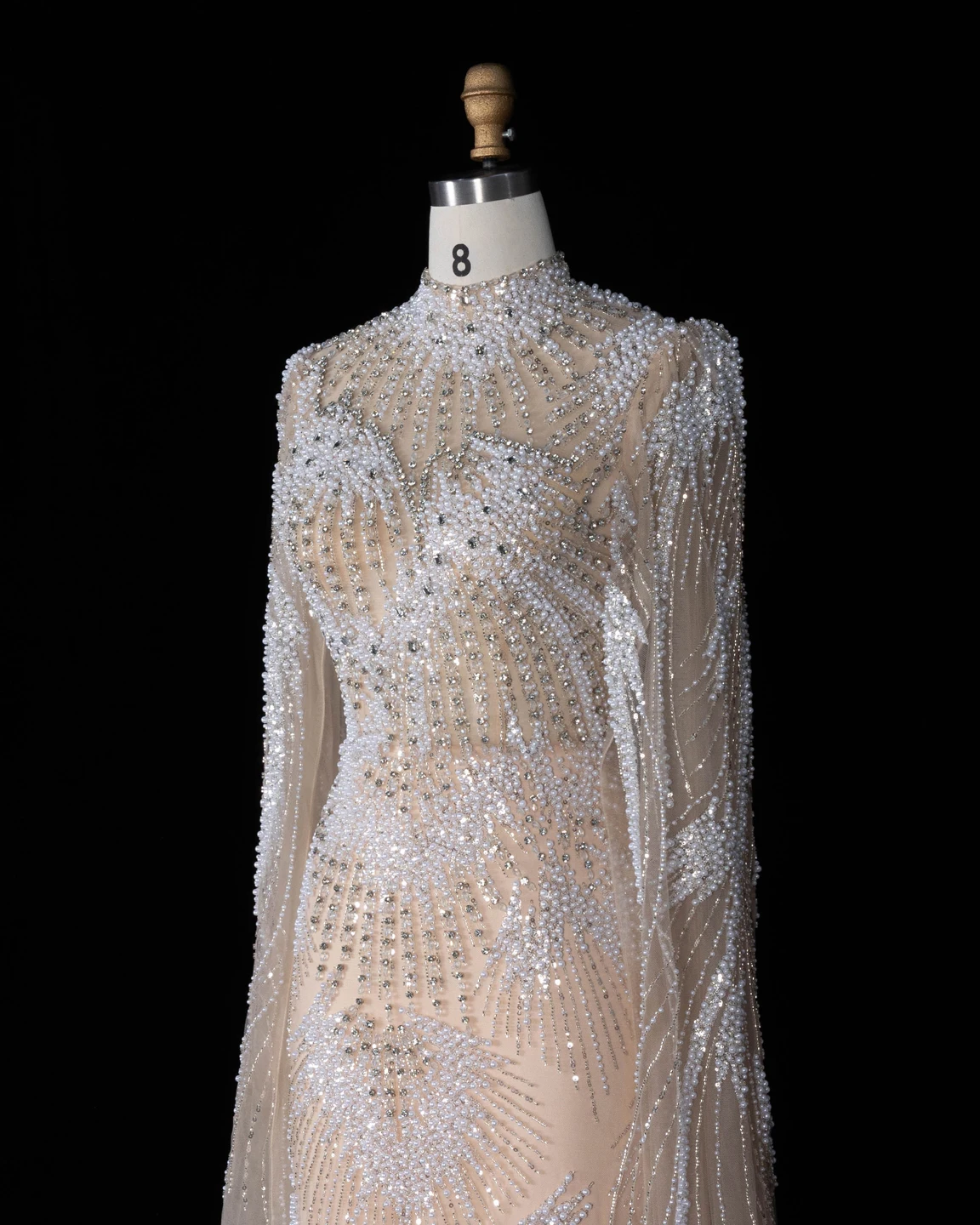 Sharon Said Abendkleider Elegantes Meerjungfrauen-Tüllkleid mit Hohem Kragen, Perlen und Cape-Ärmeln Dubai Formelles Party-Hochzeitskleid SS022 Maßanfertigung – Detail 9