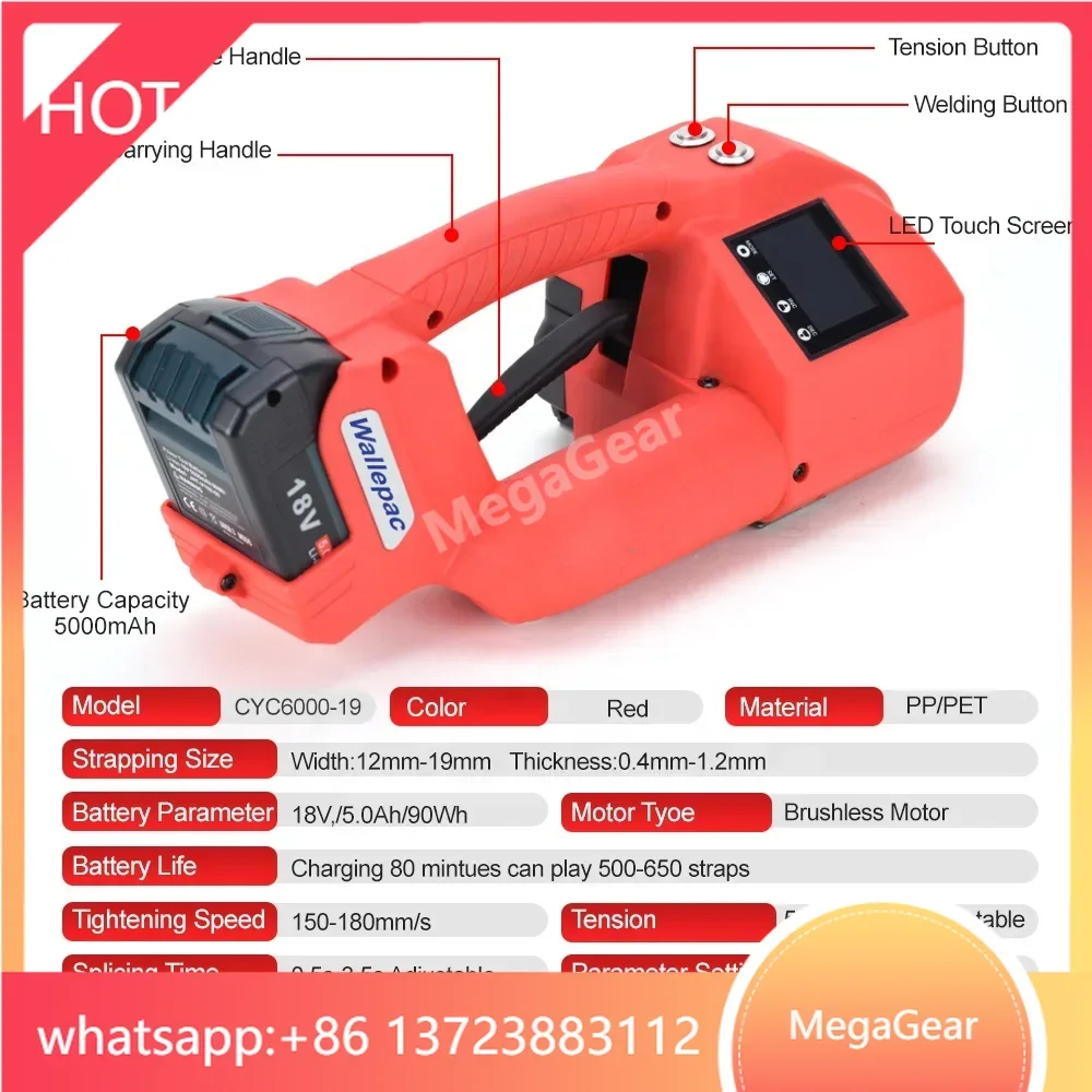 

Электрический сварочный инструмент K6L для полипропиленовых/домашних животных, автоматический термоплавильный обвязочный станок с питанием от аккумулятора