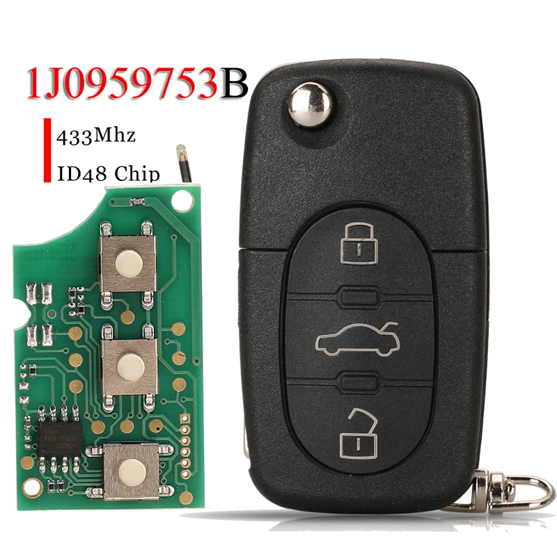 

jingyuqin Remote Key 1J0959753B 433MHZ ID48 Chip 1J0959753B For Volkswagen/V-W Bora Passat For Seat For Skoda HU66 Blade