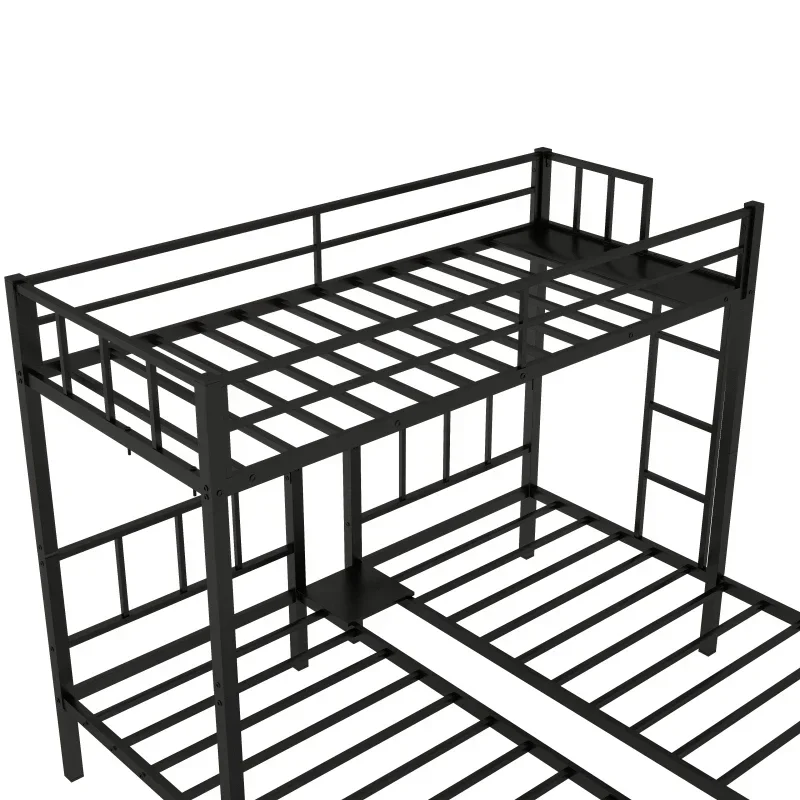 Twin over Bunk Beds for 3, XL over  Bunk Bed Metal Triple Bunk Bed for indoor bedroom furniture,Black