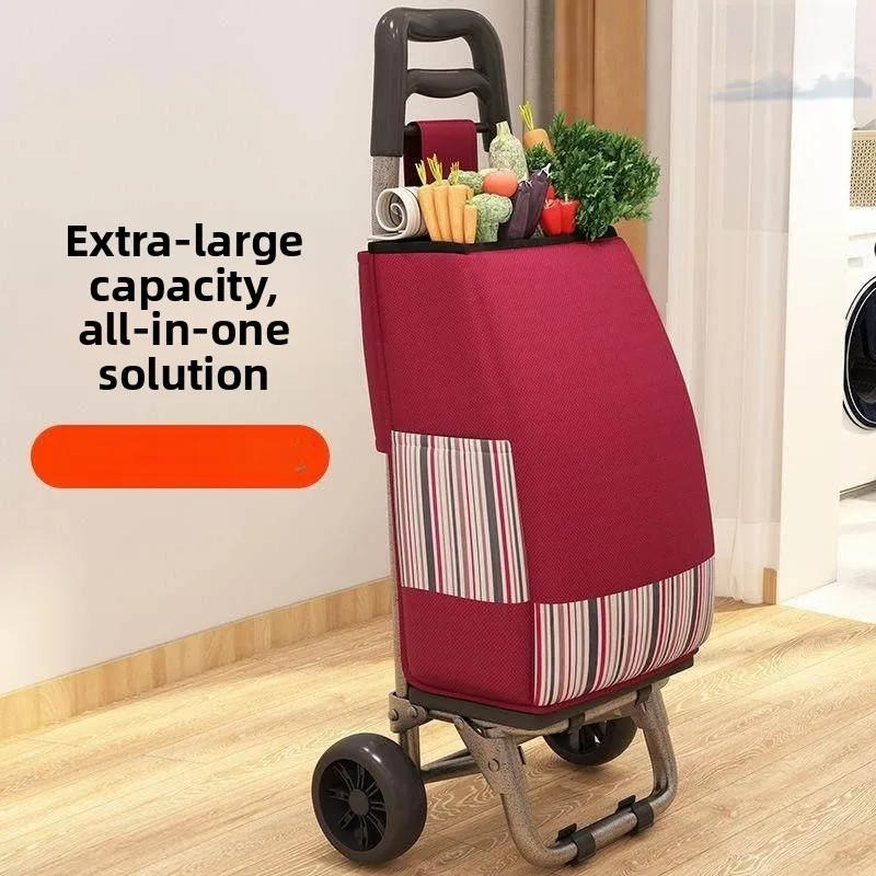 Lightweight Hand-Pulled Shopping Cart Stair Climbing Shopping Trolley Vegetable Buying Car Easy to Fold Stainless Steel Cart