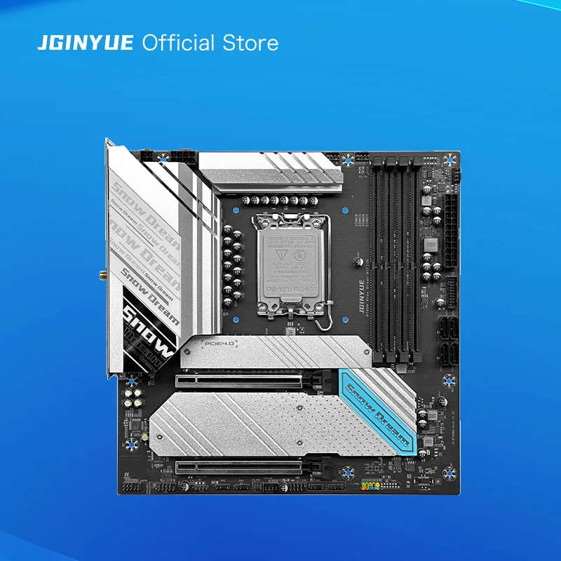 

JGINYUE B760M Материнская плата LGA 1700 Поддержка процессора Intel Core 12th 13th 14th Двухканальная память DDR4 B760M-Snow Dream WIFI/B