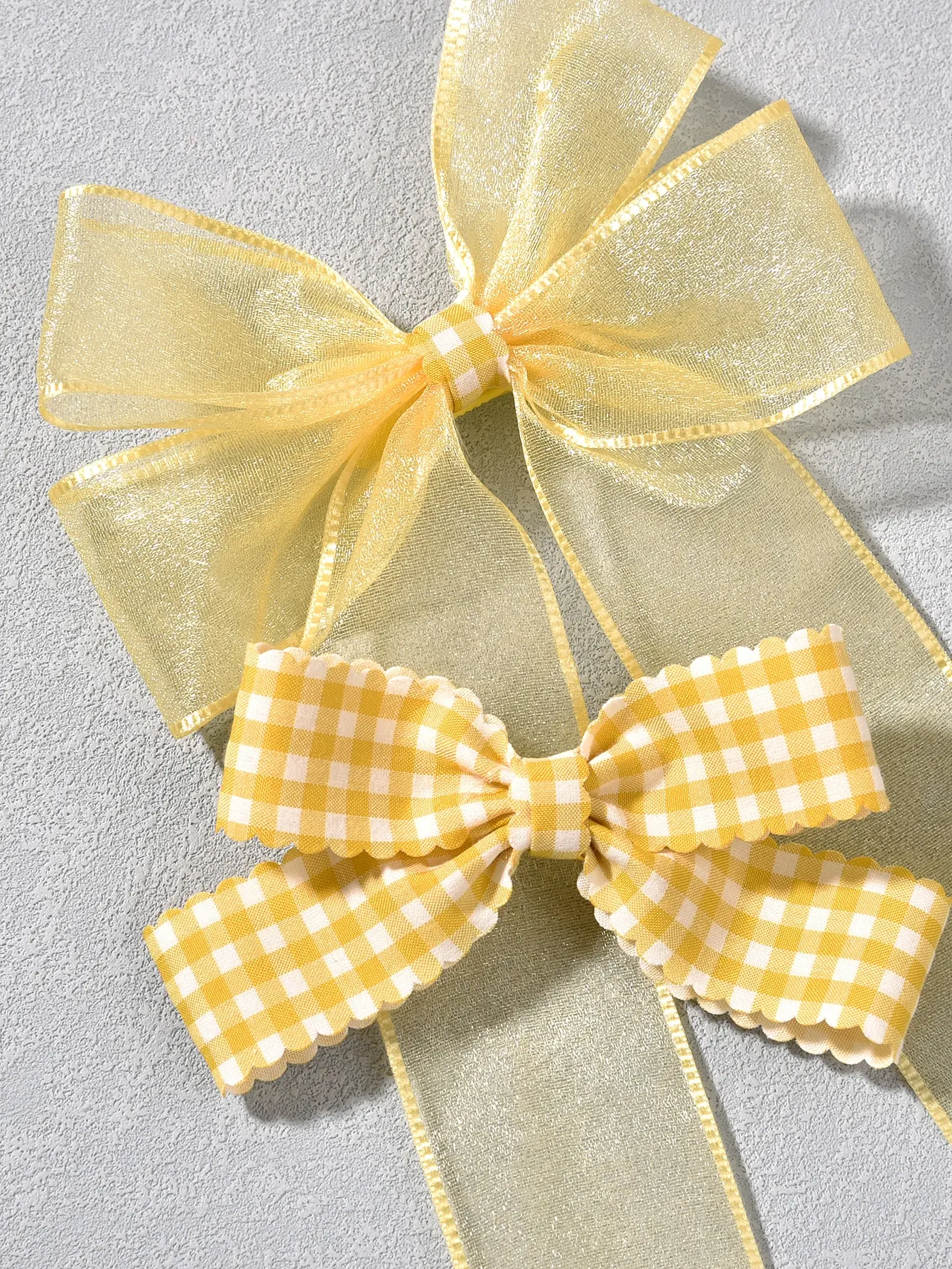 2 Pcs Cute Little Girl Hairpin Yellow Bow TiePlaid Fabric Hairpin Baby and Lady Hair Headpiece For Daily Dressing