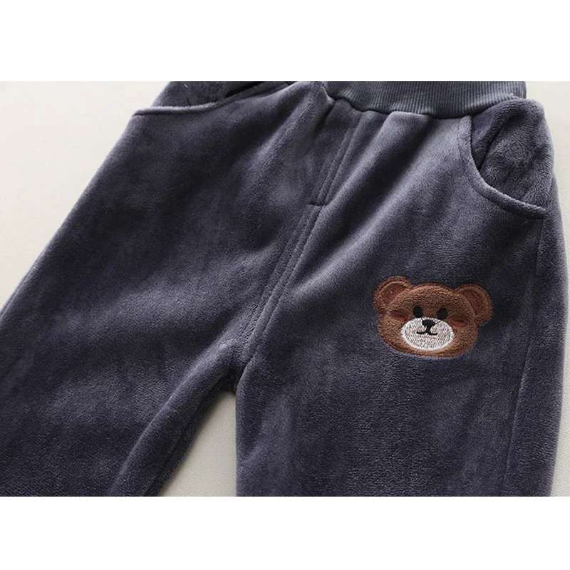 New Autumn Winter Warm Boys Girls Clothing Set Cartoon Bear Lined With Velvet Hooded Vest + Shirt + Pants 3Pcs Suit For Kids image 6