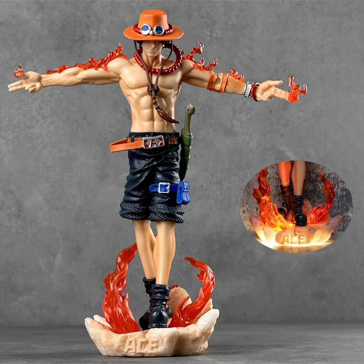 Manga One Piece Portgas D Ace Anime Figure 28cm PVC Action Figures Gk Figurine With Light Statue Model Kids Christmas Toys Gifts