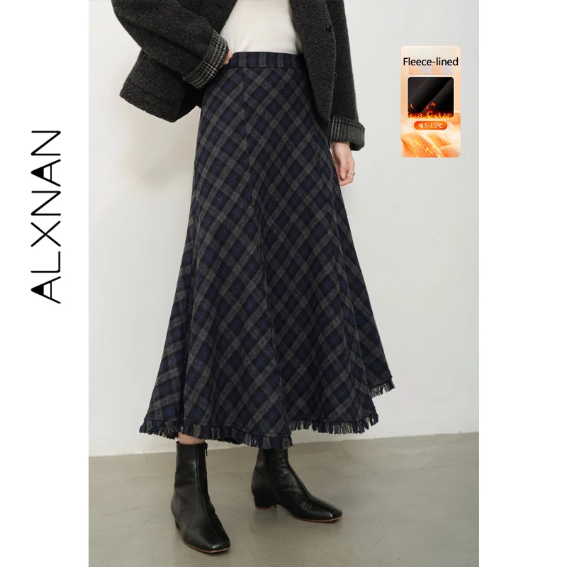 

Юбка в клетку ALXNAN, весна 2026, винтажная, с завышенной талией, офисная, миди, модная, элегантная, повседневная, для деловых поездок, женская длинная юбка L57318-1