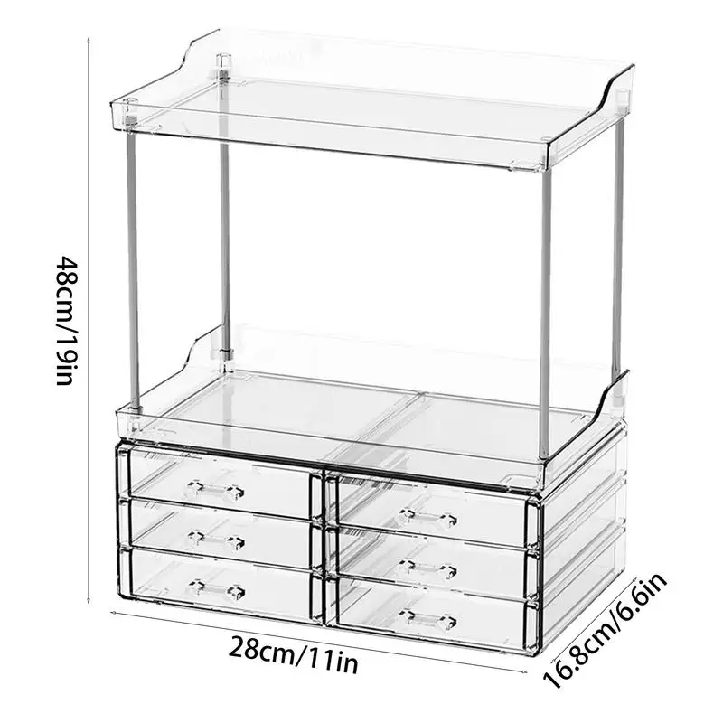 Organizador de maquillaje, bandeja de almacenamiento de 2 niveles con cajones, soporte de belleza multiusos, organizador de artículos de tocador para tocador de baño