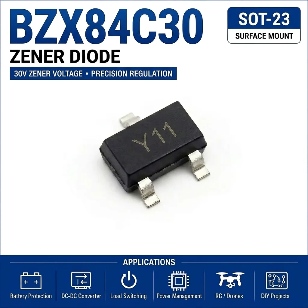 (100 pcs) BZX84C30 SOT-23 (Marking Y11) 84C30 Zener Diode 30V 300mW