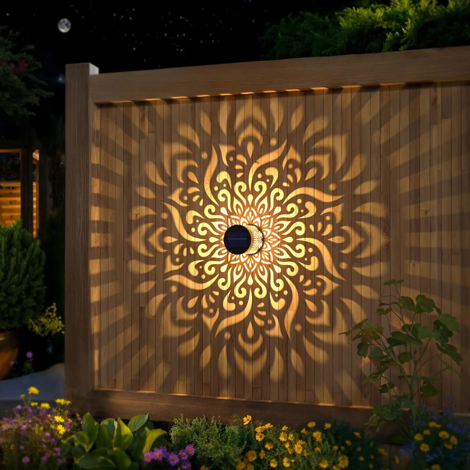 2-Pack Solar Garden Lights IP65 Durable Metal Outdoor LED Lanterns with Mandala Hollow Design Weatherproof Ambient Night Lights for Yard Patio Deck Stairs Walls Driveway Fence - view 4