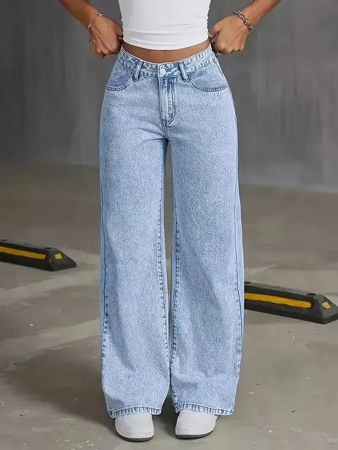 2026 New American Fashion Women's Loose Casual Wide Leg Straight Denim Jeans Baggy Streetwear Pants All Season Trousers
