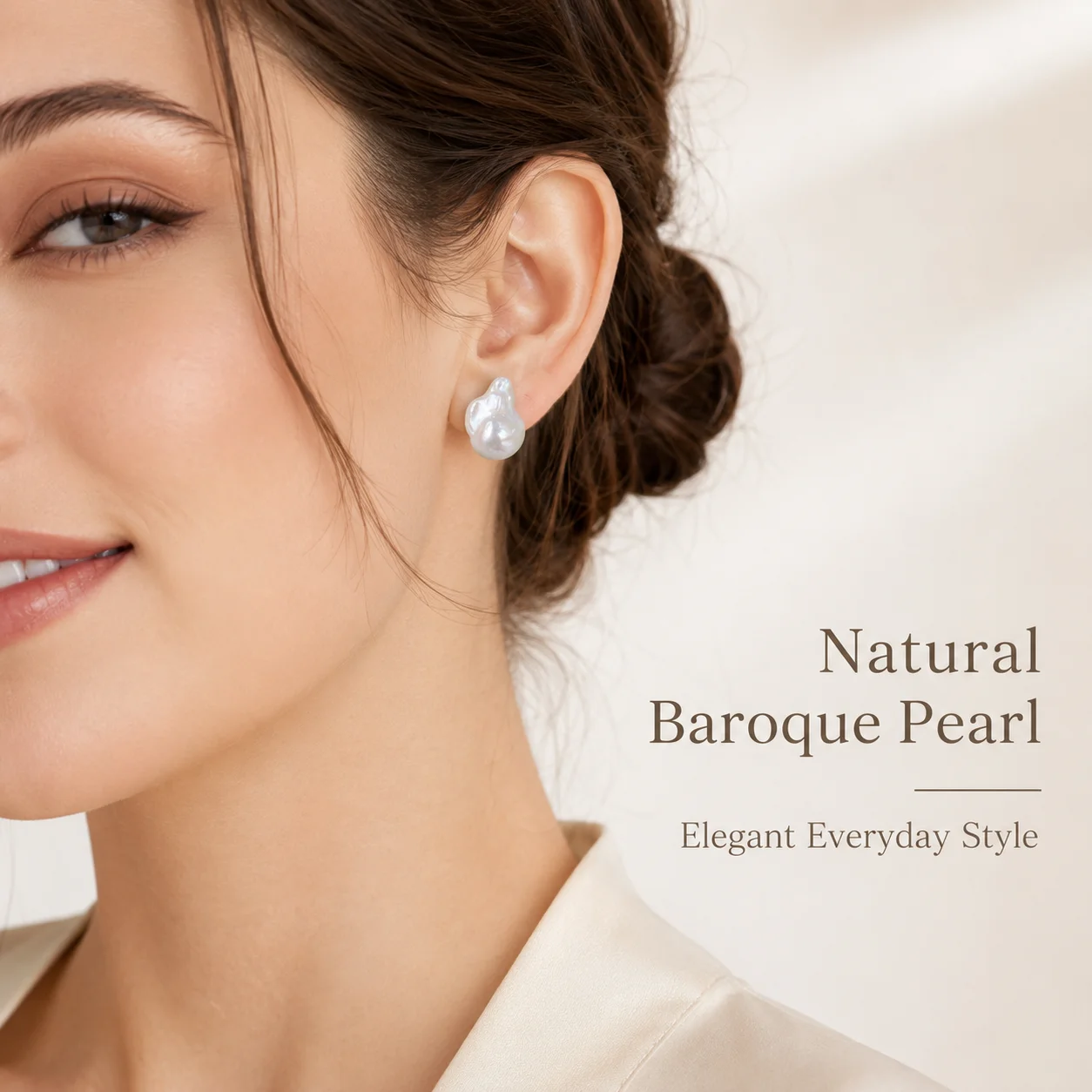 Natural Freshwater Baroque Pearl Stud Earrings for Women S925 Sterling Silver Post Irregular Pearl  3 Sizes Elegant Jewelry Gift
