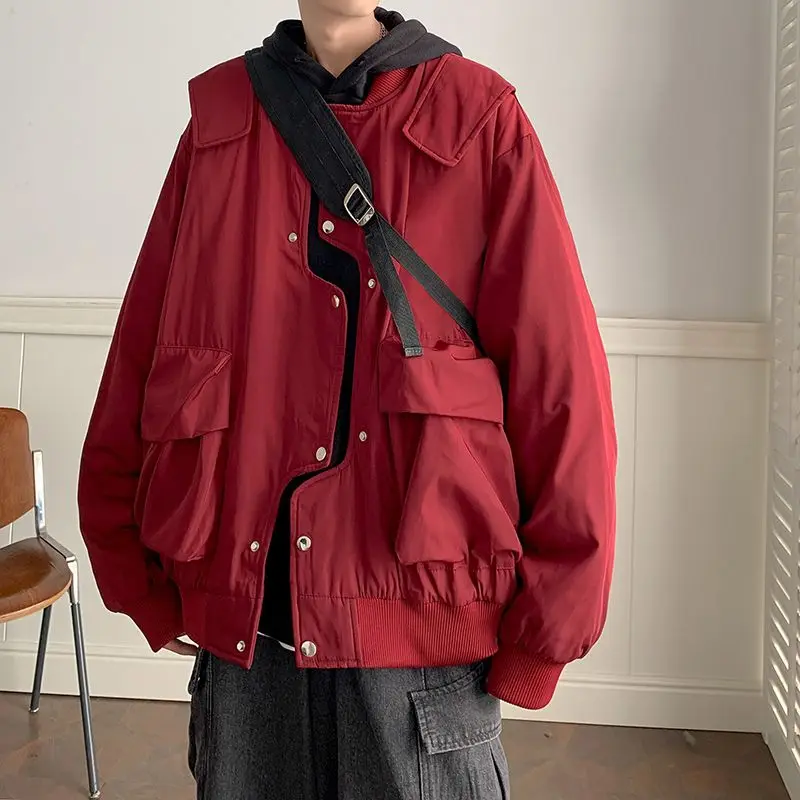 

Juspinice American Fashion Retro Baseball Jacket Men's Spring and Autumn Irregular Workwear Pilot Coat Male Clothing