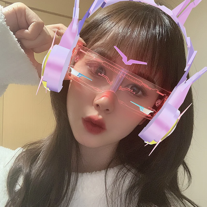 Glowing colorful glasses future sense of science and technology led online celebrity Flash Bar disco sunglasses party glasses.