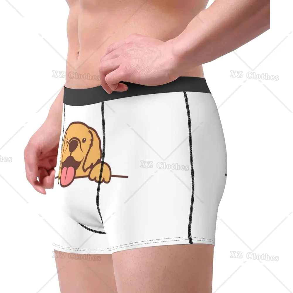 Cute Dog Golden Retriever Men's Funny Underwear Boxer Briefs Slight Elasticity Male Shorts, Novelty Stylish Gift for Men Boys