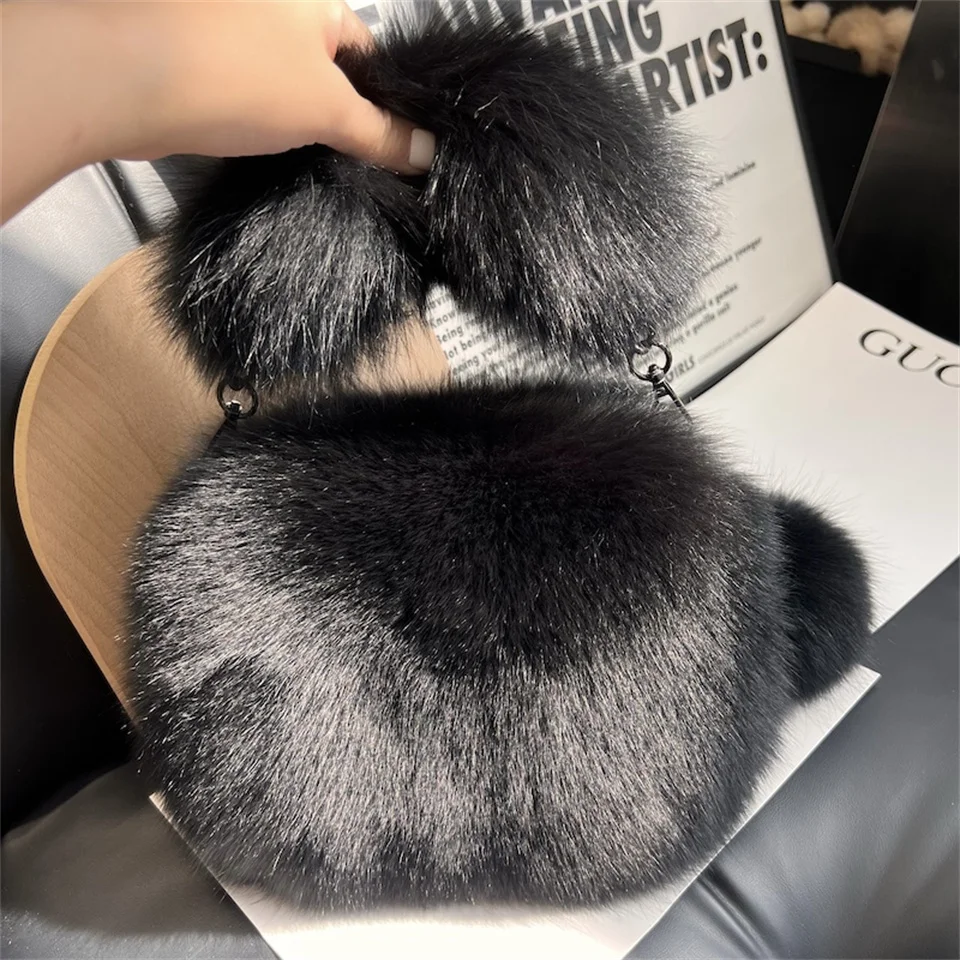 Real Fox Fur Bag Woman Small Bag Ladies Crossbody Bags Designer Luxury Handbags Women Handbag Shoulder Bag Fuzzy Fluffy Tote Bag