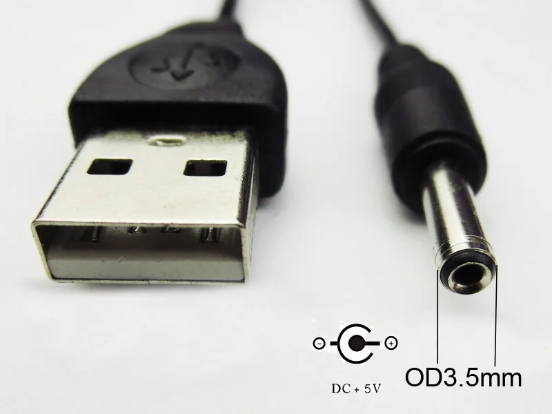 Cable 80cm Puerto USB a DC 2.0 2.5 3.5 4.0 5.5mm 5V DC Barrel Jack Cable de alimentación Conector Negro para lámpara LED u otro equipo