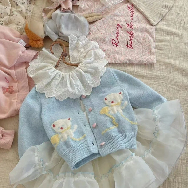 

Весна-Осень 2024, лето Faion, вязаный свитер с вышивкой, базовый комплект, корейский комплект Sle Long Sve, круглая пуговица