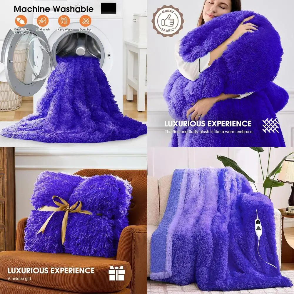 

Purple Faux Fur Sherpa Electric Blanket with 10 Heat and 5 Timer Settings, Perfect Warm Gift for Women and Grandmas
