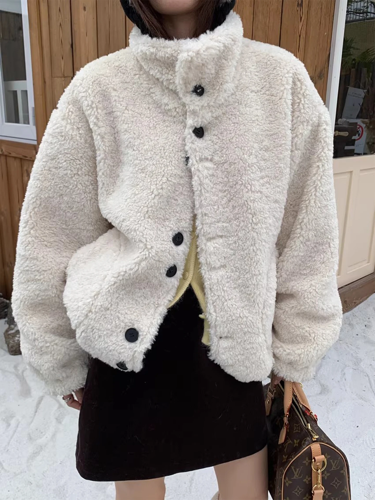 

Хлопковая куртка на подкладке из овечьего меха, женский двусторонний носимый воротник-стойка, длинный све, теплый универсальный зимний новый топ