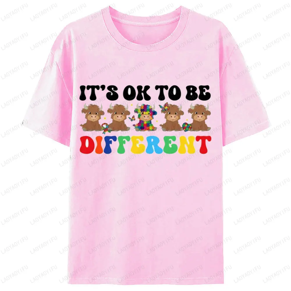 É ok para ser diferente camiseta conscientização do autismo design de vaca camisetas gráficas touro quebra-cabeça impresso mulher masculina algodão tshirt