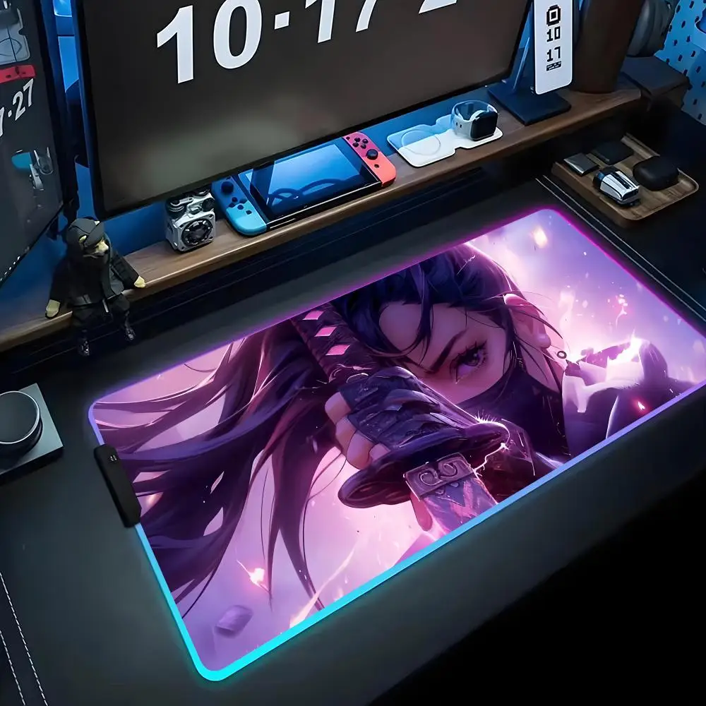 

Игровой коврик для мыши RGB «Женский шиноби», большой светящийся коврик для ПК, настольный коврик, светящийся коврик для мыши, большой коврик для клавиатуры, настольный коврик