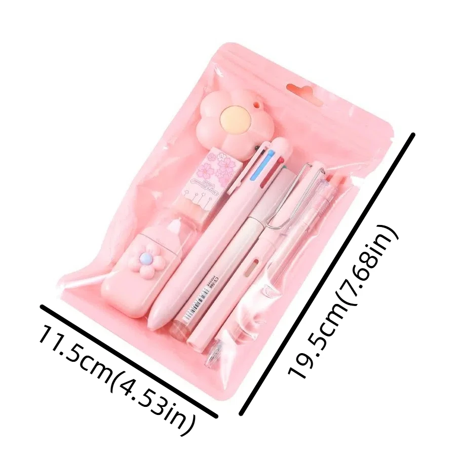Korean 7-in-1 Stationery Set Multifunction Correction Tape 7pcs/set Stationery Set Eraser Ballpoint Pen Student Tools Set