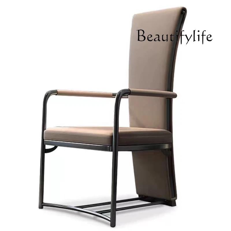 

Light luxury stainless steel home study chair leather backrest balcony fashionable modern designer