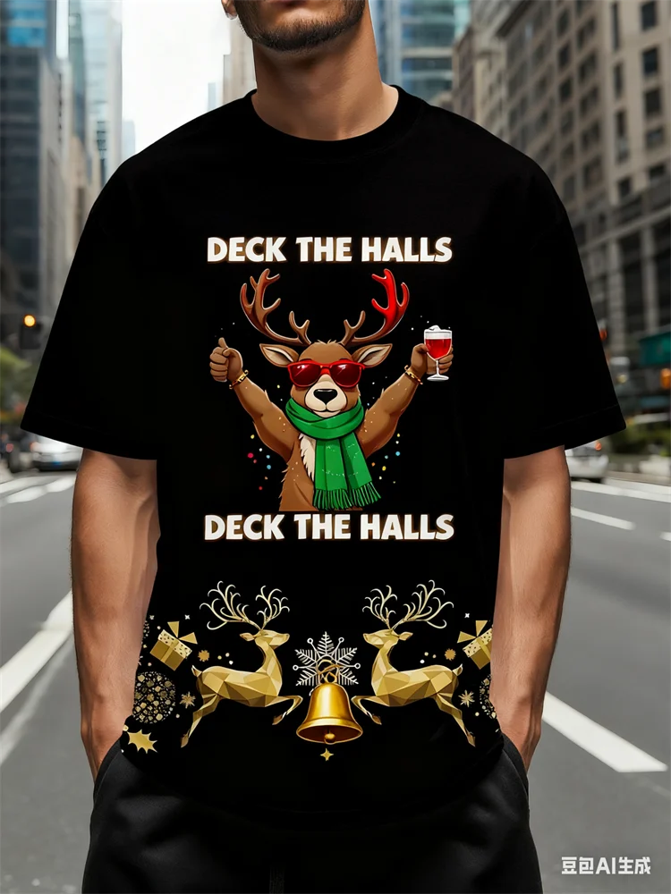 

Men's T Shirt 3D X'mas Elk Snowman Graphic Print Pullover Summer Casual Short Sleeve Tee Fashion Fun Male Oversized Clothing Top