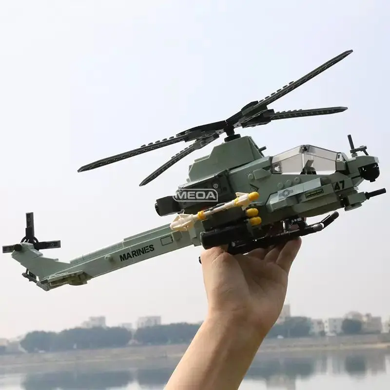 

597pcs Particles AH-1Z Viper Armed Plane Building Block US Combat Aircraft Bricks Toys WW2 Helicopter Model Boy Birthday Gift