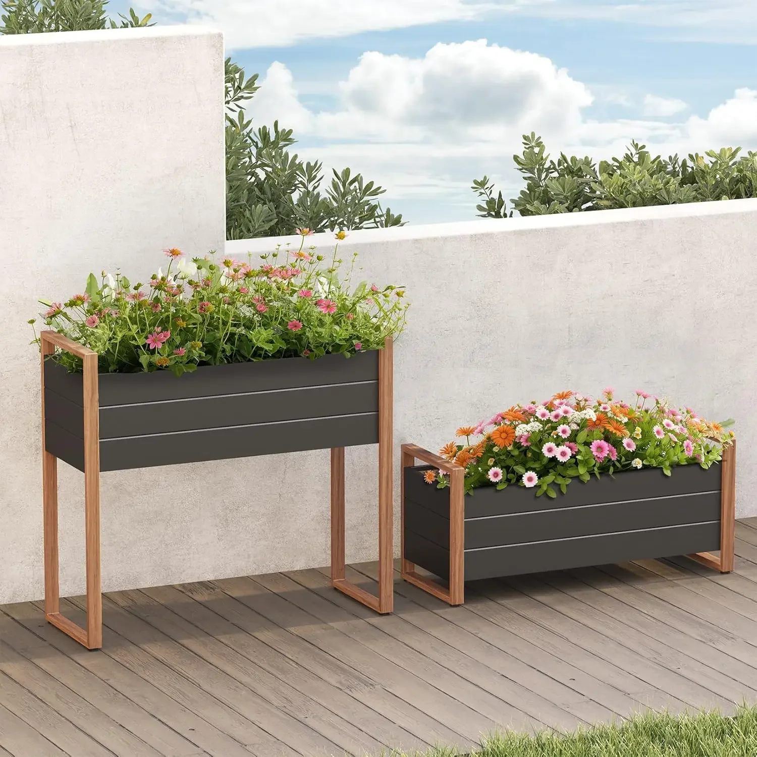 Grand patio Outdoor Planter Boxes Combo, Metal Raised Garden Beds with Legs, Rectangular Elevated Garden Planter Boxes for Herb