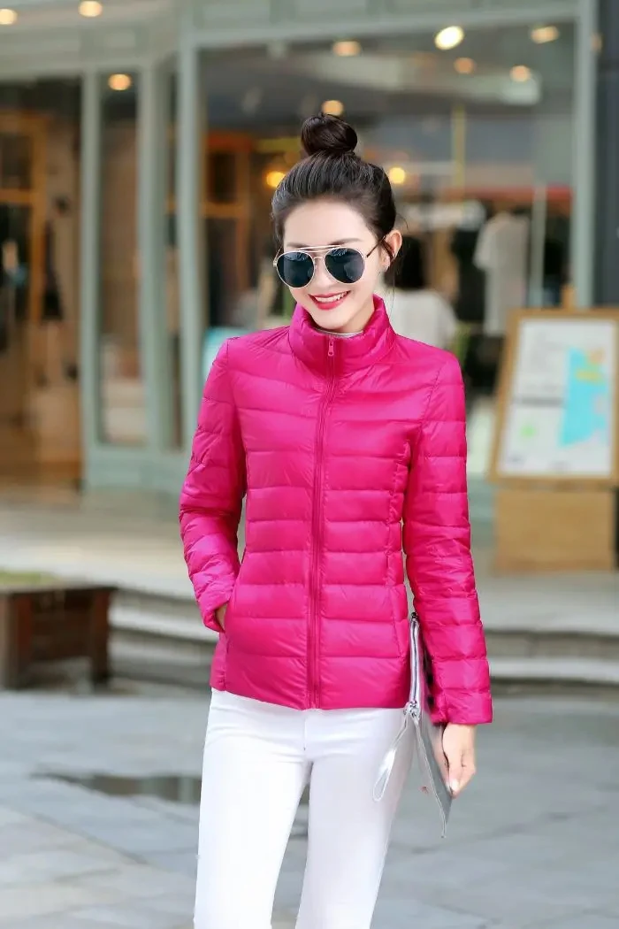 M-8XL White Duck Down Jacket for Women Winter Warm Down Coat Light Weight 2023 New Stand Collar Pocket Zipper Casual Outerwear