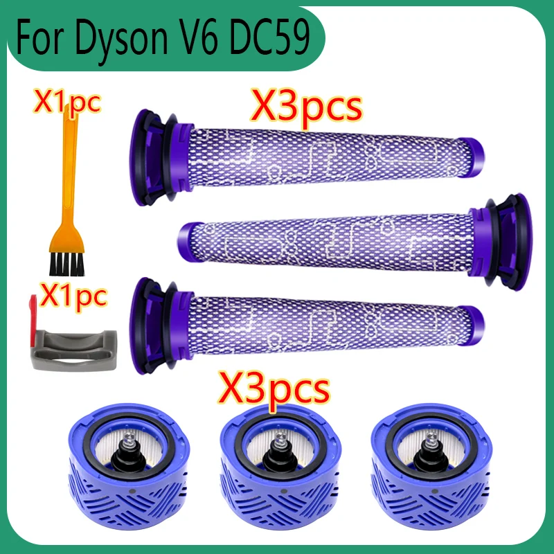ชุดเปลี่ยนอุปกรณ์เสริมสำหรับ V6 Dyson/V7/V8/DC59แผ่นกรองก่อนล้างทำความสะอาดได้ชิ้นส่วนเครื่องดูดฝุ่นแผ่นกรอง HEPA ที่กรองอากาศ