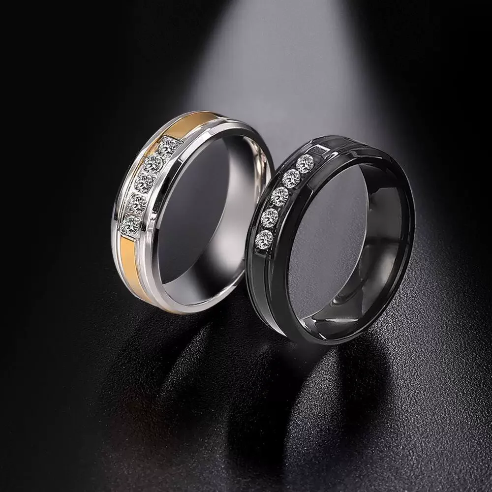 

Ins Personality Titanium Steel Diamond Ring European American Fashion Couple Band Unique Jewelry Gift