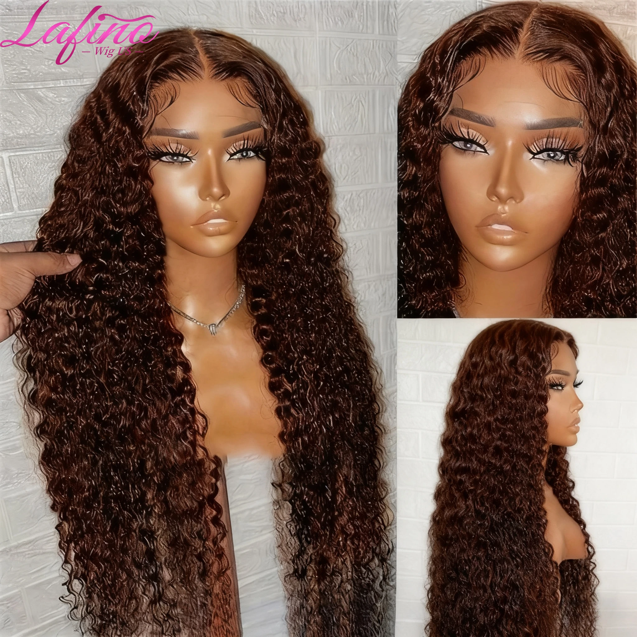 초콜릿 브라운 컬리 웨이브 13x6 HD 레이스 인모 가발 30 38인치 워터 웨이브 인모 가발 13x4 프론탈 가발 HD 레이스 # 4가지 색상