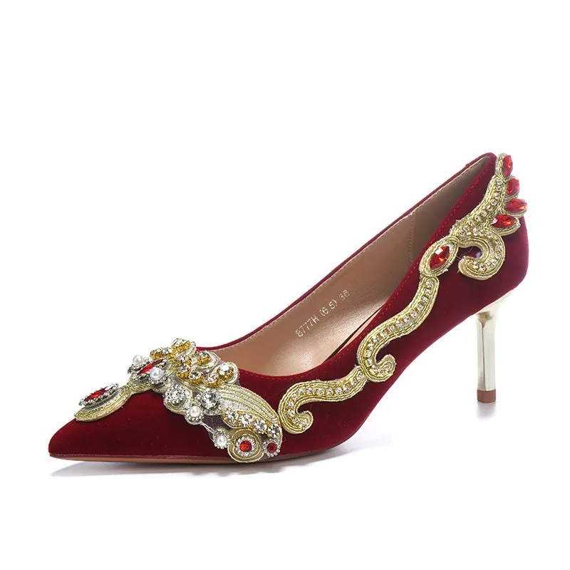 

8.5cm High Quality Suede Women's Pumps and Heels Luxury Rhinestone Wedding Shoes for Women Fashion Thin Heel Women Shoes Tacones