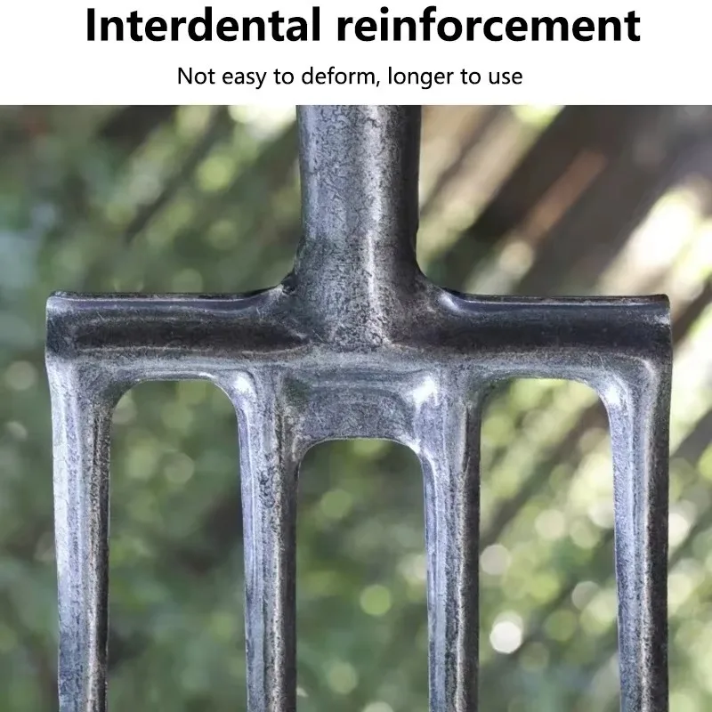 4-Tine Carbon Steel Agricultural Digging Fork Garden Spading Manure Fork Outdoor Land Breaking Tool