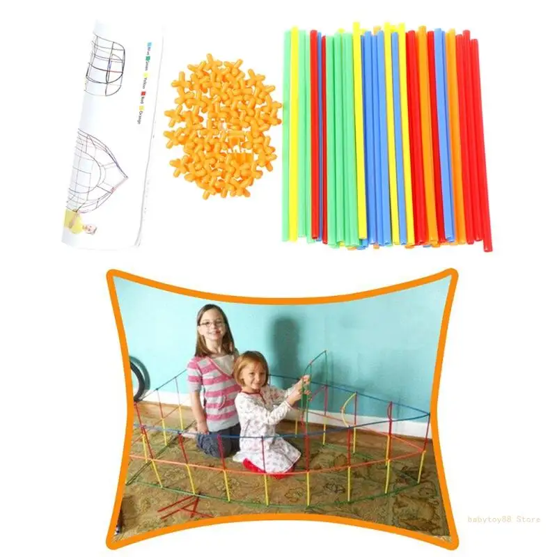 Y4UD 100Pcs Colorful Plastic Straw Assembled Building Blocks Children Educational Toy