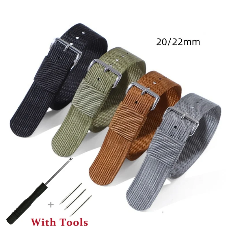 

20mm 22mm High Quality Canvas Nylon Watch Strap Replacement for Universal Waterproof Watch Band Bracelet Accessories with Tool