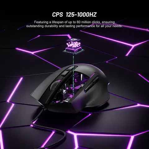 유선 게이밍 마우스 1000Hz 리턴 7 버튼 E-스포츠용 12800DPI 매크로 마우스 인체공학적 디자인 RGB 백라이트