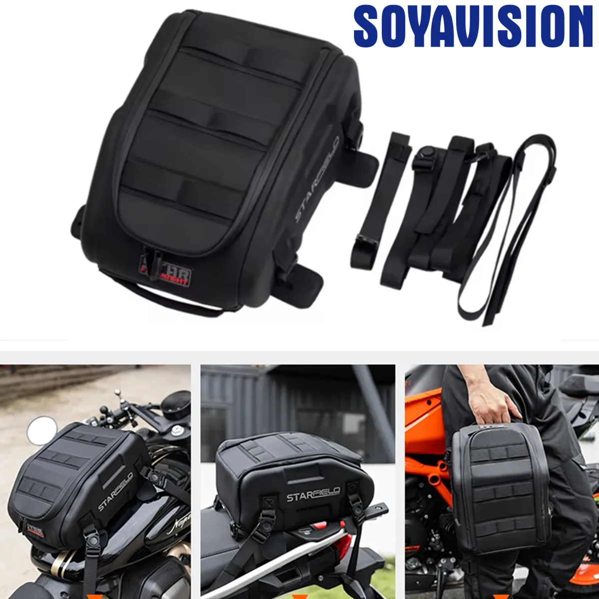 Black Motorcycle Seat Back Bag Tail Box Waterproof Riding Racing Hard Case Luggage Bag Magnetic Fuel Tank Motorbike Bags