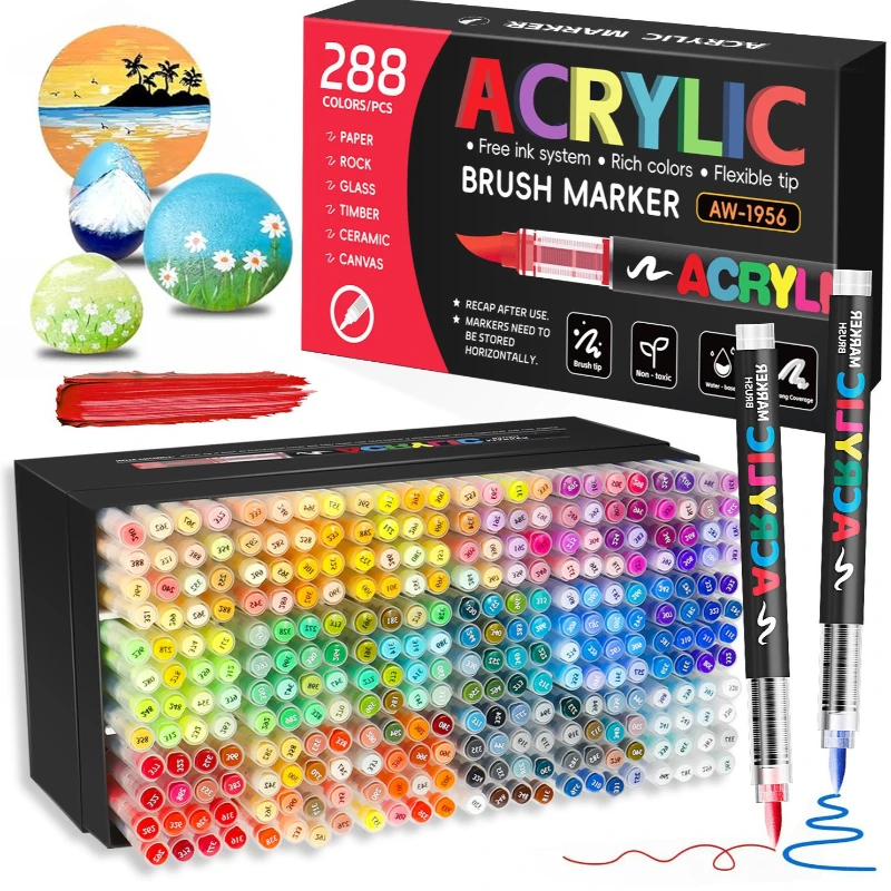 12-288 Colors Direct Liquid Marker Pen Set,DIY Hand Drawn,Graffiti Paint Art Acrylic Paint Pens,Perfect for Artist/Student