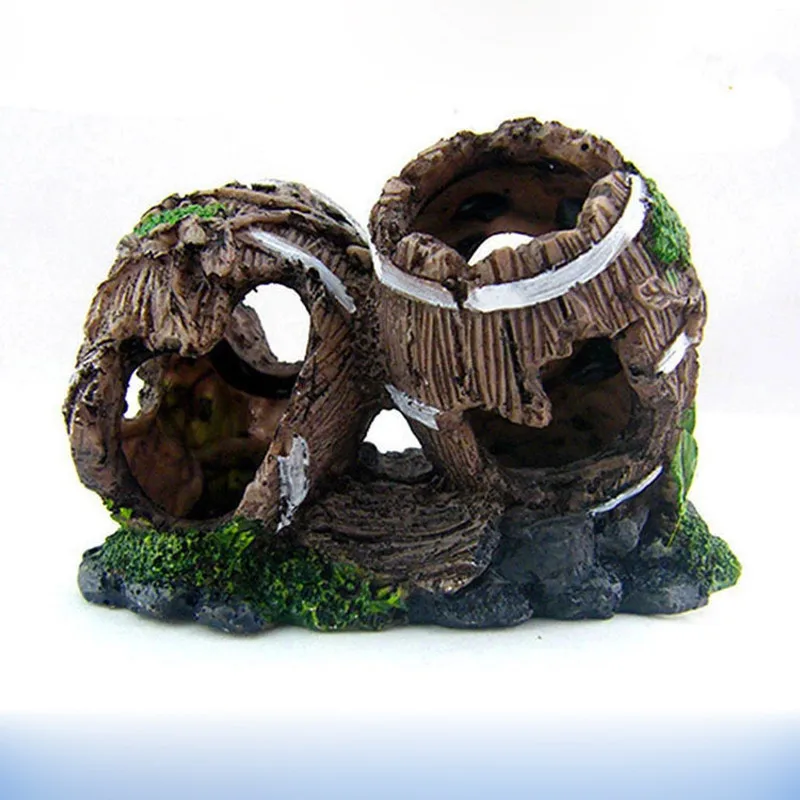 Aquarium Hollow Tree Tunnel Cave Ornament Fish Shrimp Reptile Hiding Shelter Fish Tank Decorations Small Fish Tank Accessories